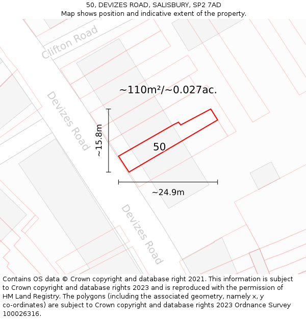 50, DEVIZES ROAD, SALISBURY, SP2 7AD: Plot and title map
