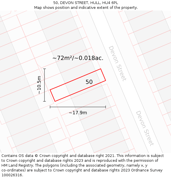 50, DEVON STREET, HULL, HU4 6PL: Plot and title map