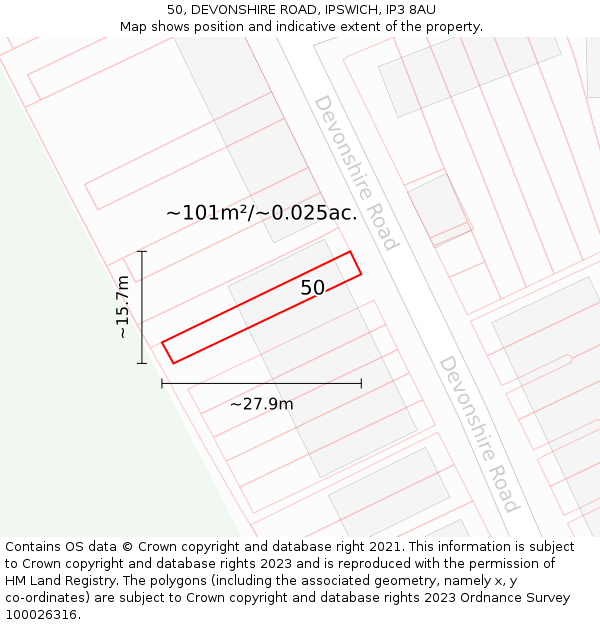 50, DEVONSHIRE ROAD, IPSWICH, IP3 8AU: Plot and title map