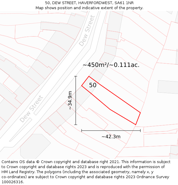 50, DEW STREET, HAVERFORDWEST, SA61 1NR: Plot and title map