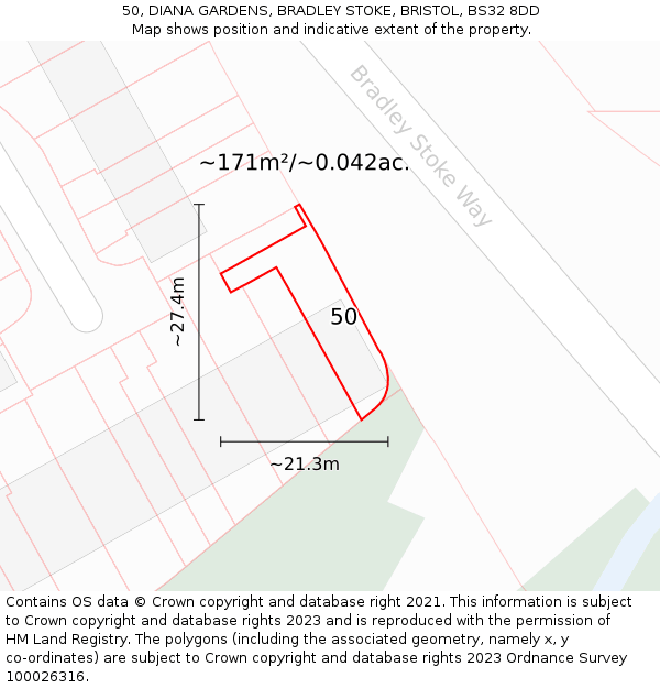 50, DIANA GARDENS, BRADLEY STOKE, BRISTOL, BS32 8DD: Plot and title map