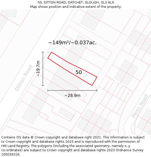 50, DITTON ROAD, DATCHET, SLOUGH, SL3 9LS: Plot and title map