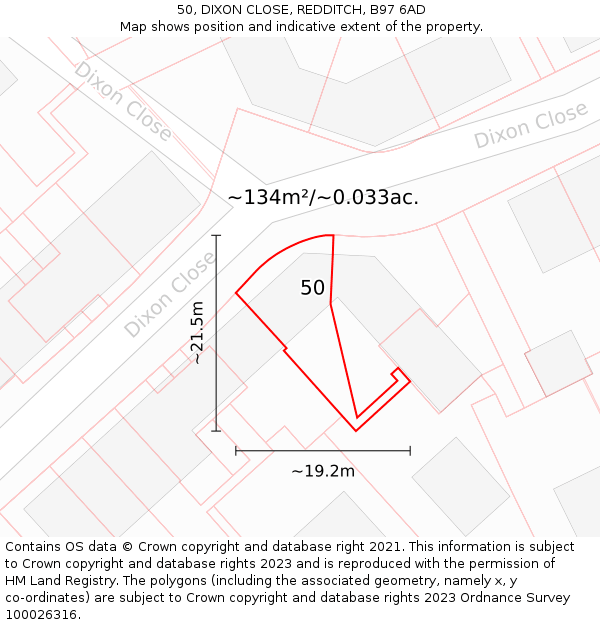 50, DIXON CLOSE, REDDITCH, B97 6AD: Plot and title map