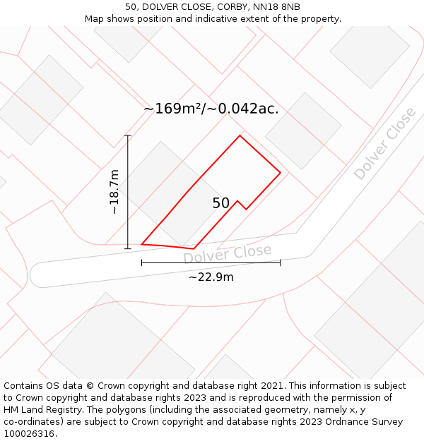 50, DOLVER CLOSE, CORBY, NN18 8NB: Plot and title map