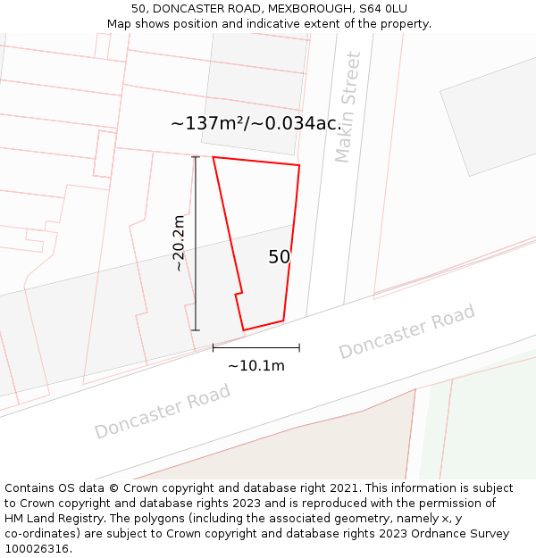 50, DONCASTER ROAD, MEXBOROUGH, S64 0LU: Plot and title map