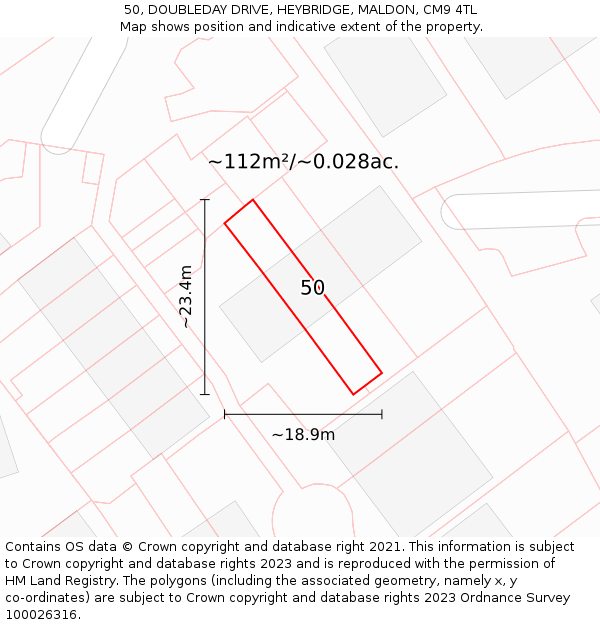 50, DOUBLEDAY DRIVE, HEYBRIDGE, MALDON, CM9 4TL: Plot and title map