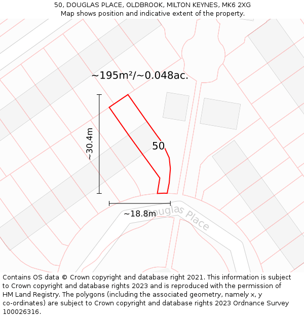 50, DOUGLAS PLACE, OLDBROOK, MILTON KEYNES, MK6 2XG: Plot and title map