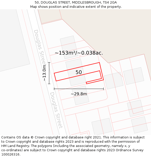 50, DOUGLAS STREET, MIDDLESBROUGH, TS4 2GA: Plot and title map