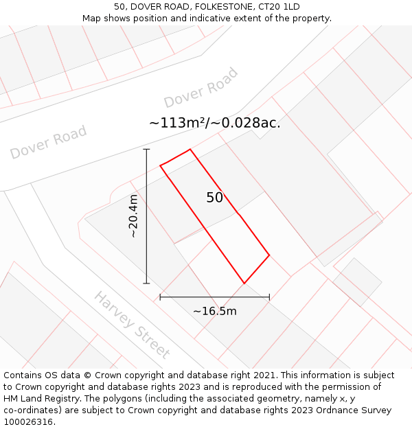 50, DOVER ROAD, FOLKESTONE, CT20 1LD: Plot and title map