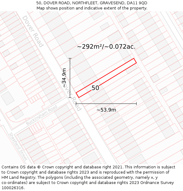 50, DOVER ROAD, NORTHFLEET, GRAVESEND, DA11 9QD: Plot and title map