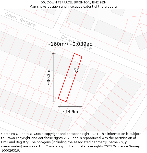 50, DOWN TERRACE, BRIGHTON, BN2 9ZH: Plot and title map
