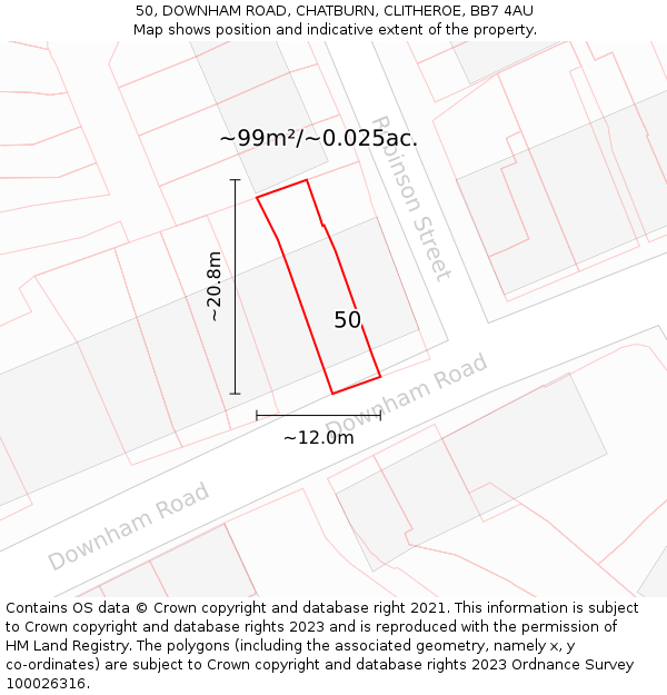 50, DOWNHAM ROAD, CHATBURN, CLITHEROE, BB7 4AU: Plot and title map