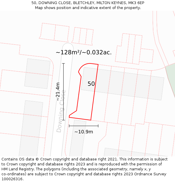 50, DOWNING CLOSE, BLETCHLEY, MILTON KEYNES, MK3 6EP: Plot and title map