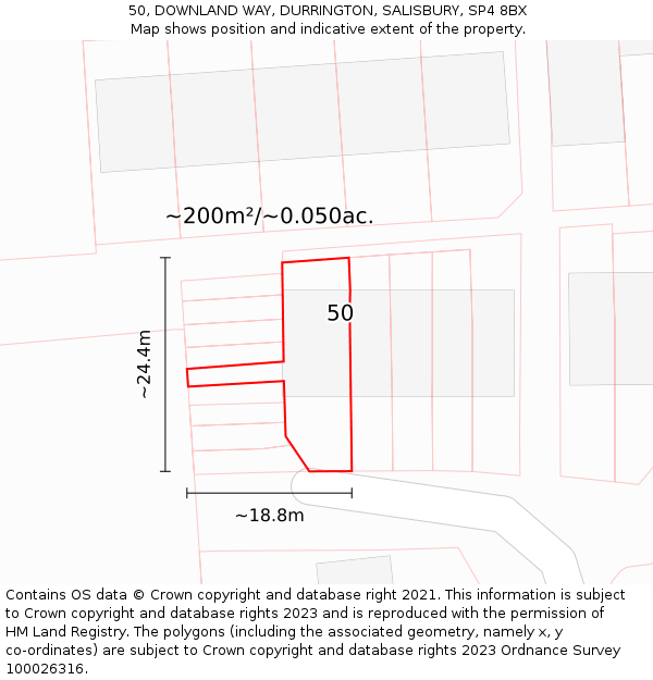 50, DOWNLAND WAY, DURRINGTON, SALISBURY, SP4 8BX: Plot and title map