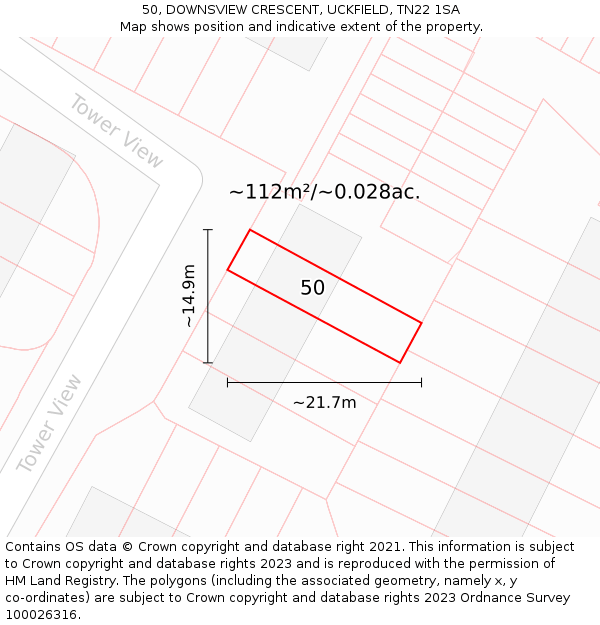 50, DOWNSVIEW CRESCENT, UCKFIELD, TN22 1SA: Plot and title map
