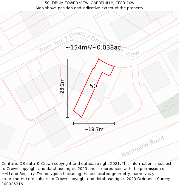 50, DRUM TOWER VIEW, CAERPHILLY, CF83 2XW: Plot and title map
