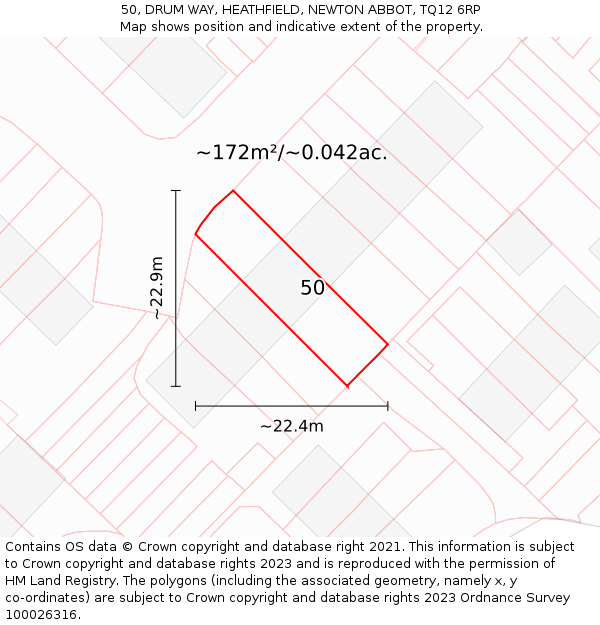 50, DRUM WAY, HEATHFIELD, NEWTON ABBOT, TQ12 6RP: Plot and title map