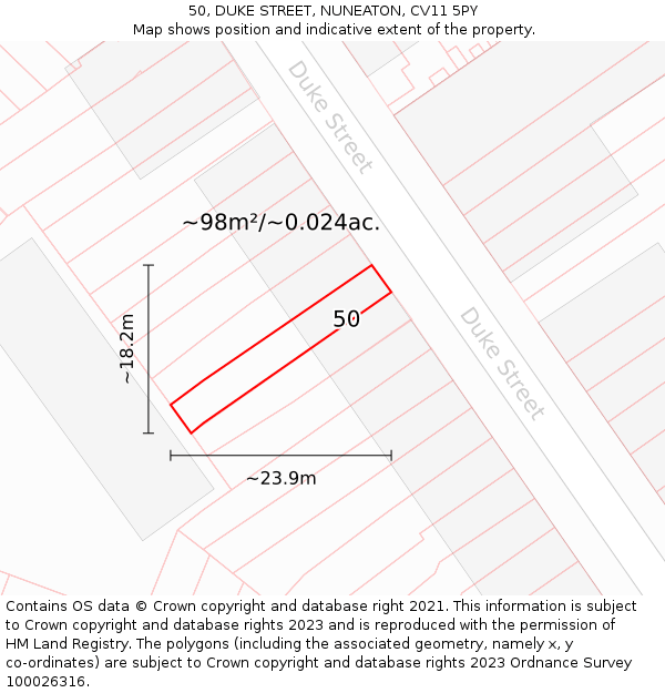 50, DUKE STREET, NUNEATON, CV11 5PY: Plot and title map