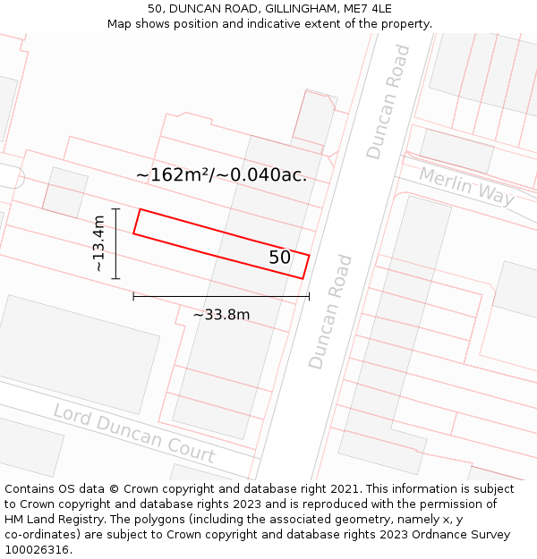 50, DUNCAN ROAD, GILLINGHAM, ME7 4LE: Plot and title map