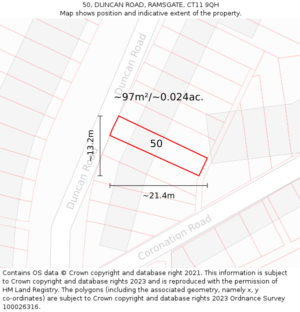 50, DUNCAN ROAD, RAMSGATE, CT11 9QH: Plot and title map
