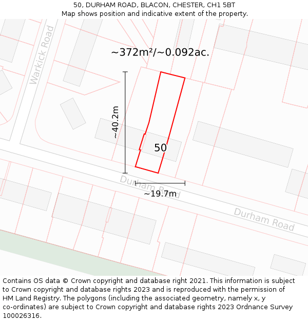 50, DURHAM ROAD, BLACON, CHESTER, CH1 5BT: Plot and title map