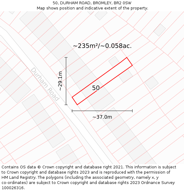 50, DURHAM ROAD, BROMLEY, BR2 0SW: Plot and title map