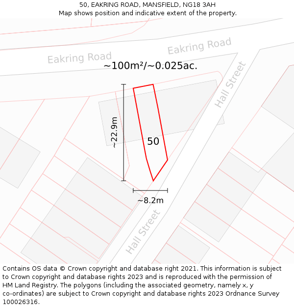 50, EAKRING ROAD, MANSFIELD, NG18 3AH: Plot and title map