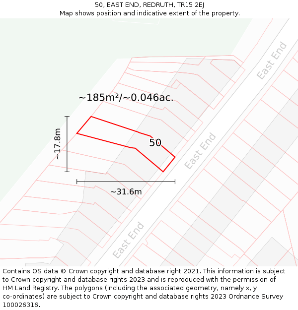 50, EAST END, REDRUTH, TR15 2EJ: Plot and title map