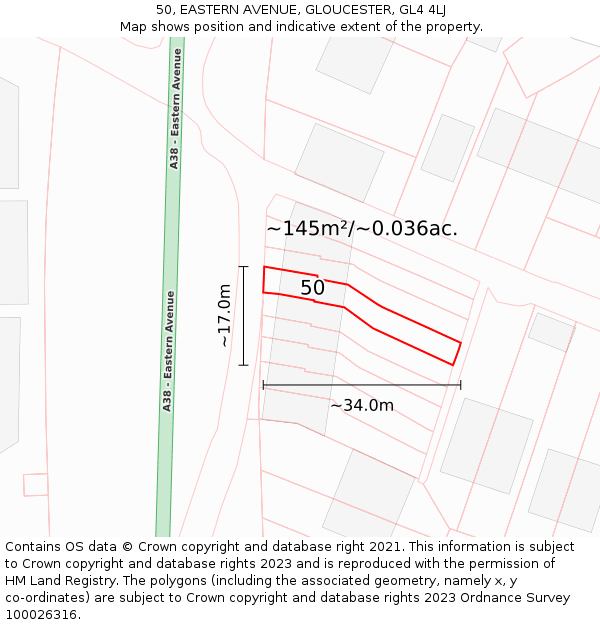 50, EASTERN AVENUE, GLOUCESTER, GL4 4LJ: Plot and title map