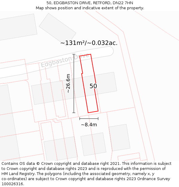 50, EDGBASTON DRIVE, RETFORD, DN22 7HN: Plot and title map