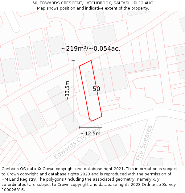 50, EDWARDS CRESCENT, LATCHBROOK, SALTASH, PL12 4UG: Plot and title map