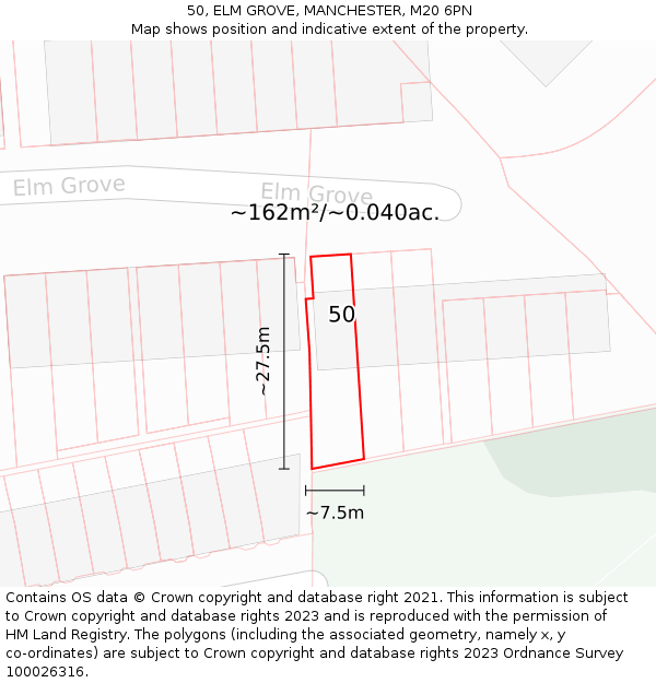 50, ELM GROVE, MANCHESTER, M20 6PN: Plot and title map