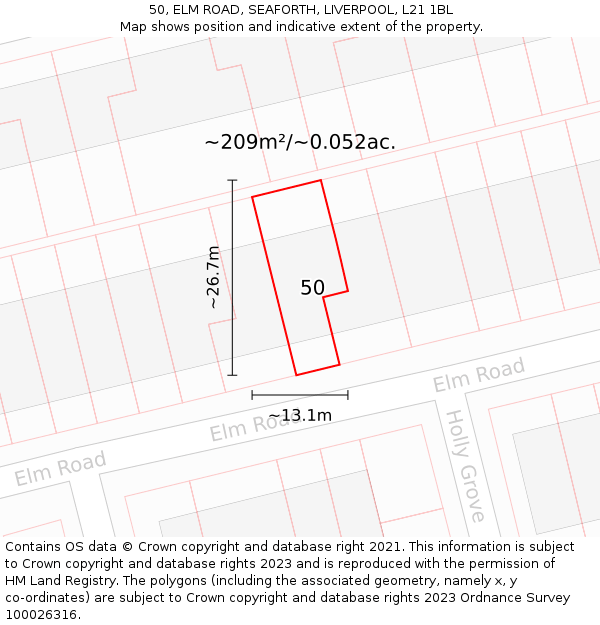 50, ELM ROAD, SEAFORTH, LIVERPOOL, L21 1BL: Plot and title map