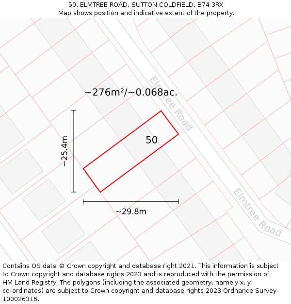 50, ELMTREE ROAD, SUTTON COLDFIELD, B74 3RX: Plot and title map
