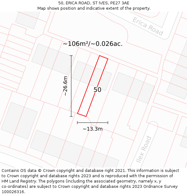 50, ERICA ROAD, ST IVES, PE27 3AE: Plot and title map