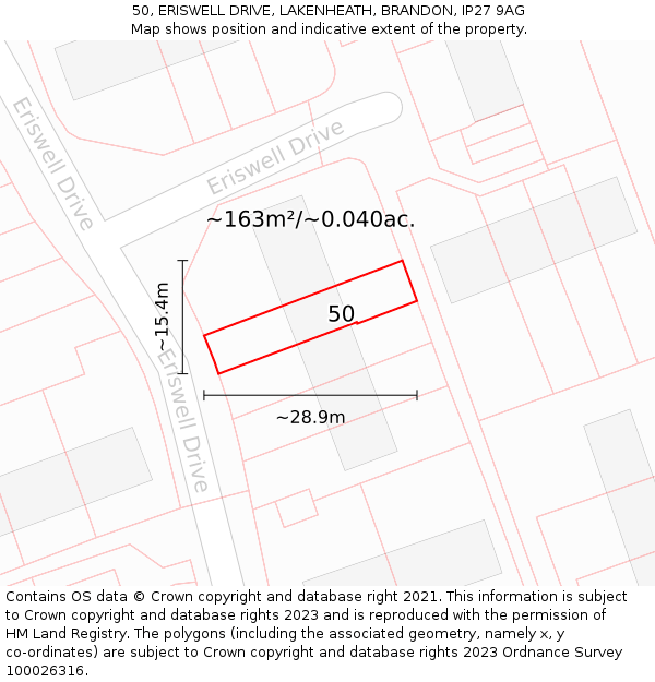 50, ERISWELL DRIVE, LAKENHEATH, BRANDON, IP27 9AG: Plot and title map