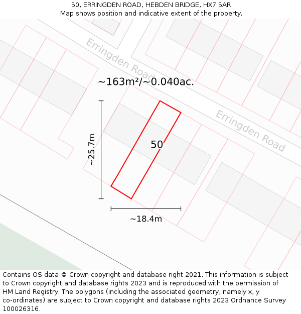 50, ERRINGDEN ROAD, HEBDEN BRIDGE, HX7 5AR: Plot and title map