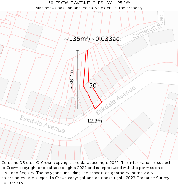 50, ESKDALE AVENUE, CHESHAM, HP5 3AY: Plot and title map