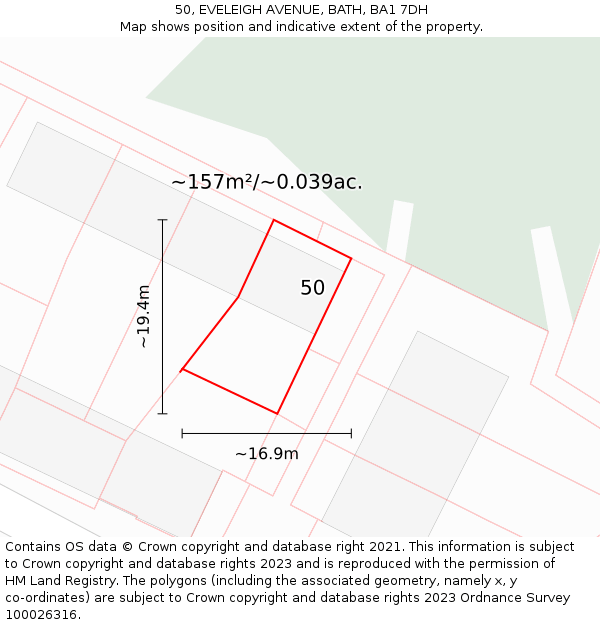 50, EVELEIGH AVENUE, BATH, BA1 7DH: Plot and title map