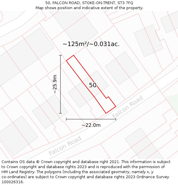 50, FALCON ROAD, STOKE-ON-TRENT, ST3 7FQ: Plot and title map