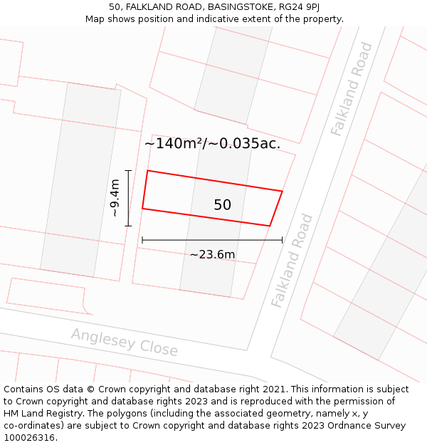 50, FALKLAND ROAD, BASINGSTOKE, RG24 9PJ: Plot and title map