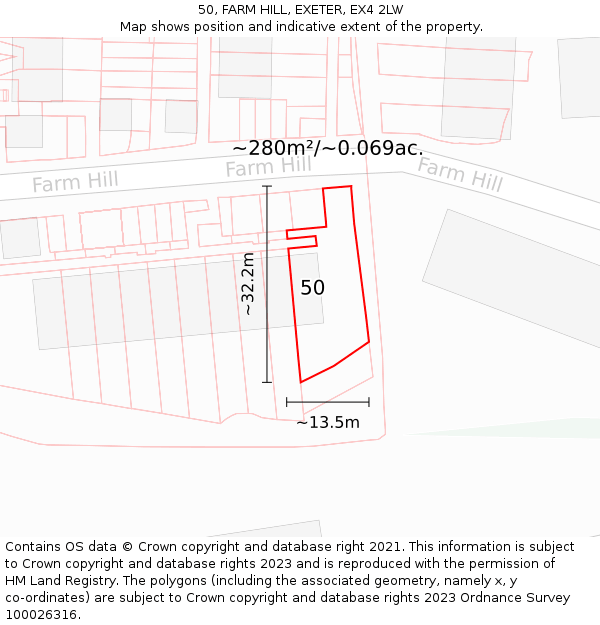 50, FARM HILL, EXETER, EX4 2LW: Plot and title map
