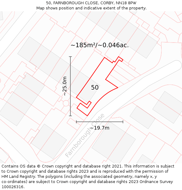 50, FARNBOROUGH CLOSE, CORBY, NN18 8PW: Plot and title map