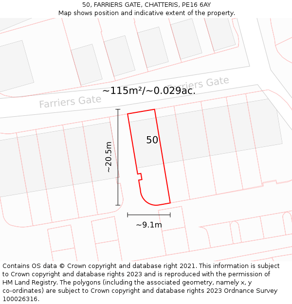 50, FARRIERS GATE, CHATTERIS, PE16 6AY: Plot and title map