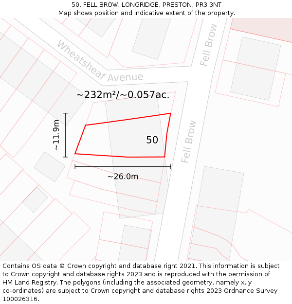 50, FELL BROW, LONGRIDGE, PRESTON, PR3 3NT: Plot and title map