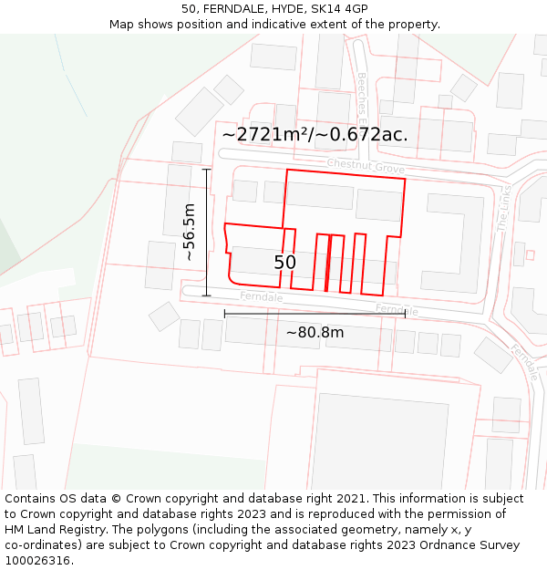 50, FERNDALE, HYDE, SK14 4GP: Plot and title map