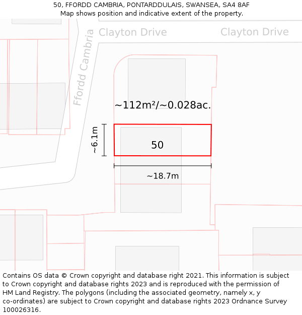 50, FFORDD CAMBRIA, PONTARDDULAIS, SWANSEA, SA4 8AF: Plot and title map