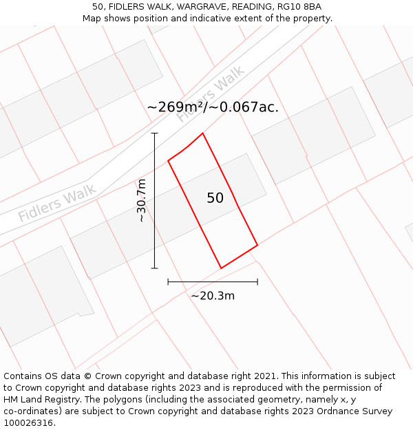 50, FIDLERS WALK, WARGRAVE, READING, RG10 8BA: Plot and title map