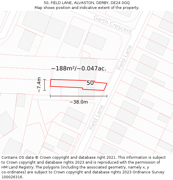 50, FIELD LANE, ALVASTON, DERBY, DE24 0GQ: Plot and title map