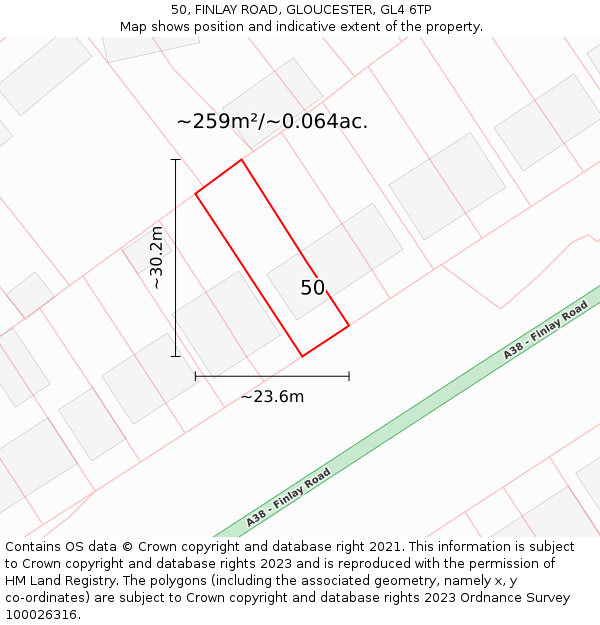 50, FINLAY ROAD, GLOUCESTER, GL4 6TP: Plot and title map